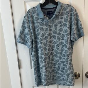 Stylish Blue Leaf Pattern Polo Shirt